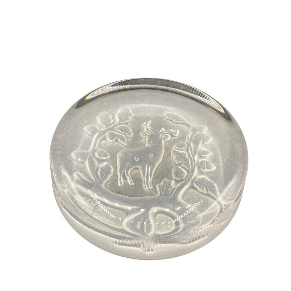 Reindeer Elk Paperweight Christmas frosted press glass 3.5"D